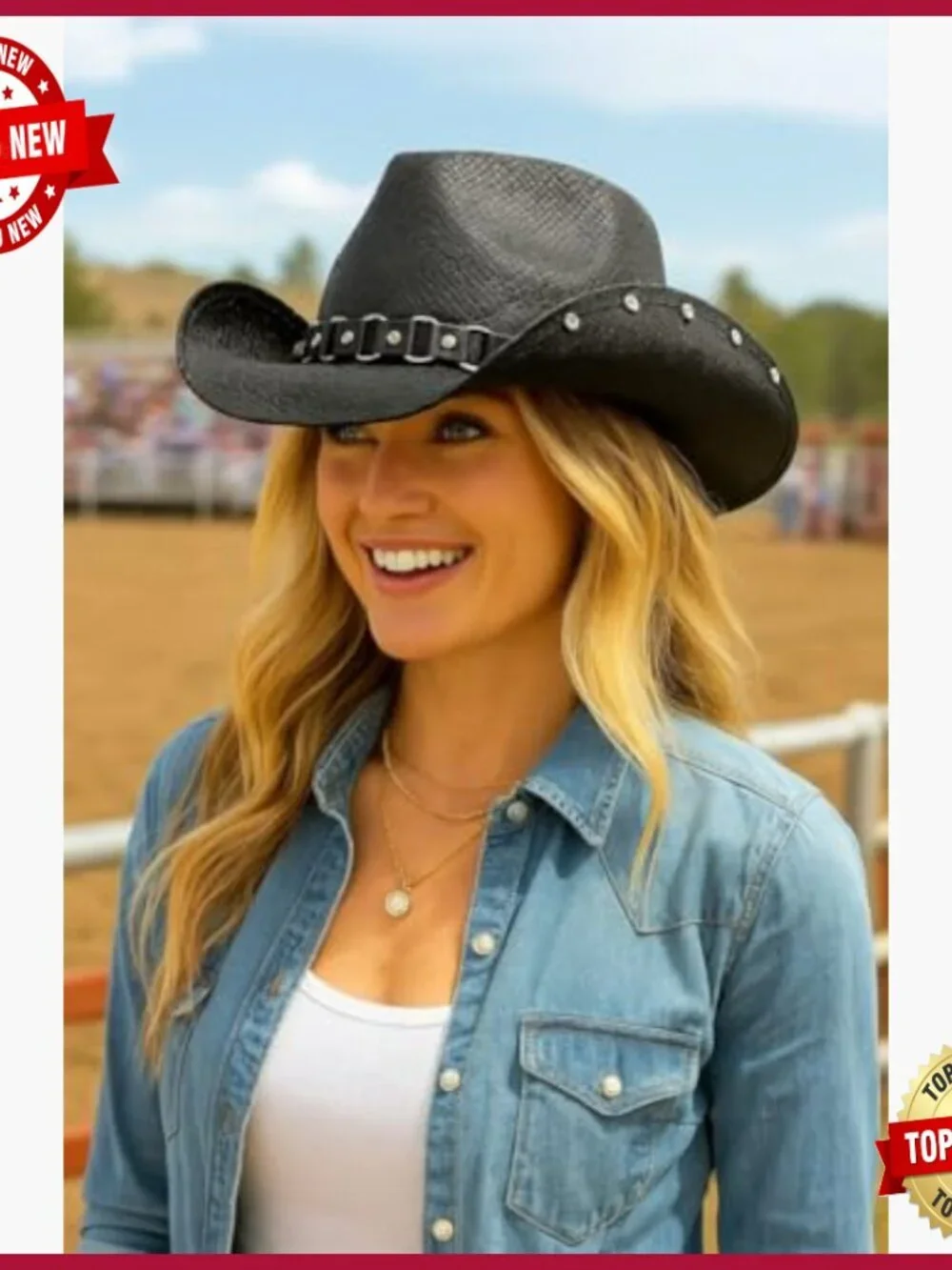 Unisex Western Drifter Hat with Studded Band, 3.25